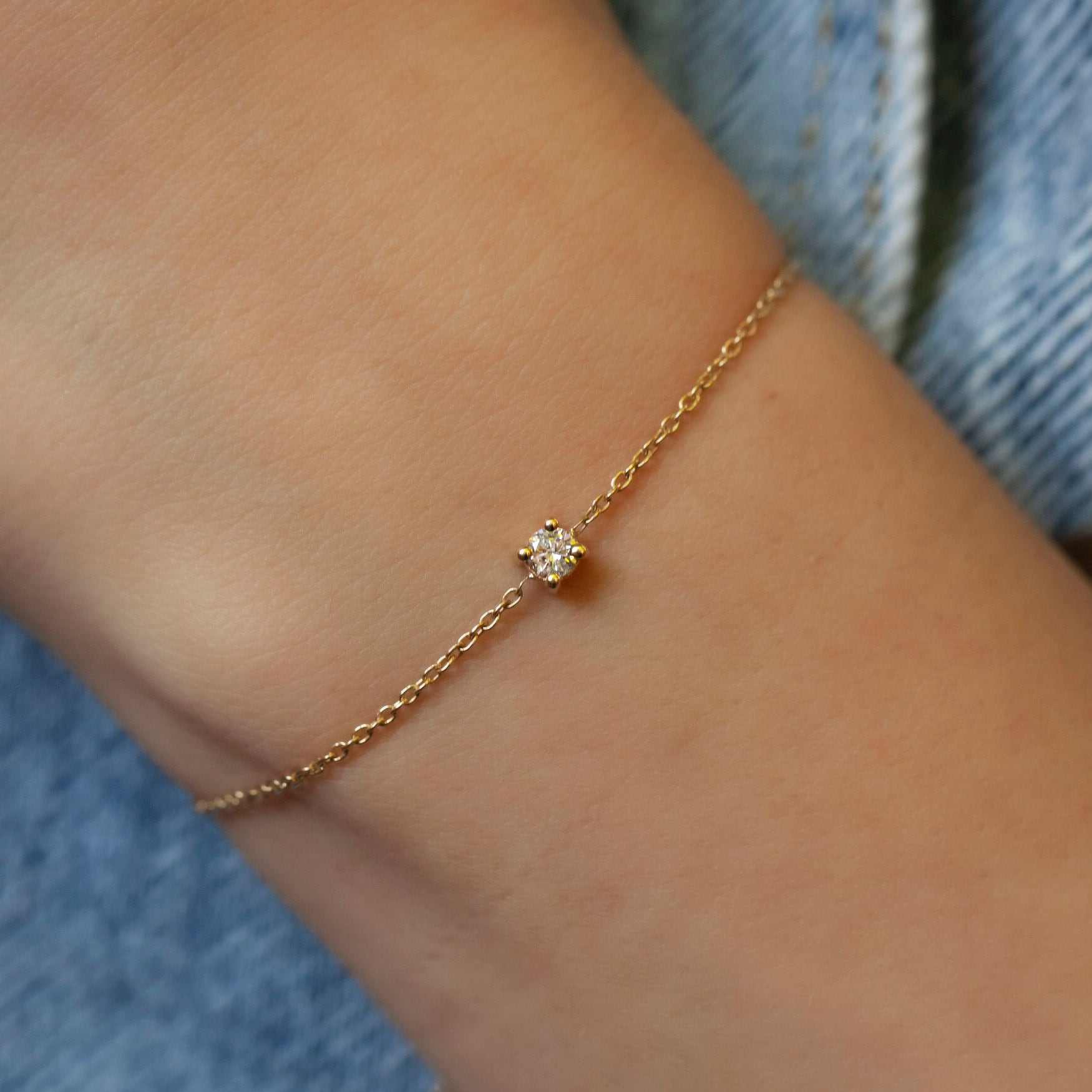 Solitaire Diamond Bolo Bracelet / 14k Gold and Solitaire Diamond Bolo Bracelet / Adjustable Diamond Bracelet / Solitaire Bracelet