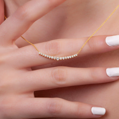 Diamond Bar Necklace / 14k Gold Diamond Curved Bar Necklace / Dainty Diamond Necklace / Diamond Birthday Gift / Diamond Gift Ideas