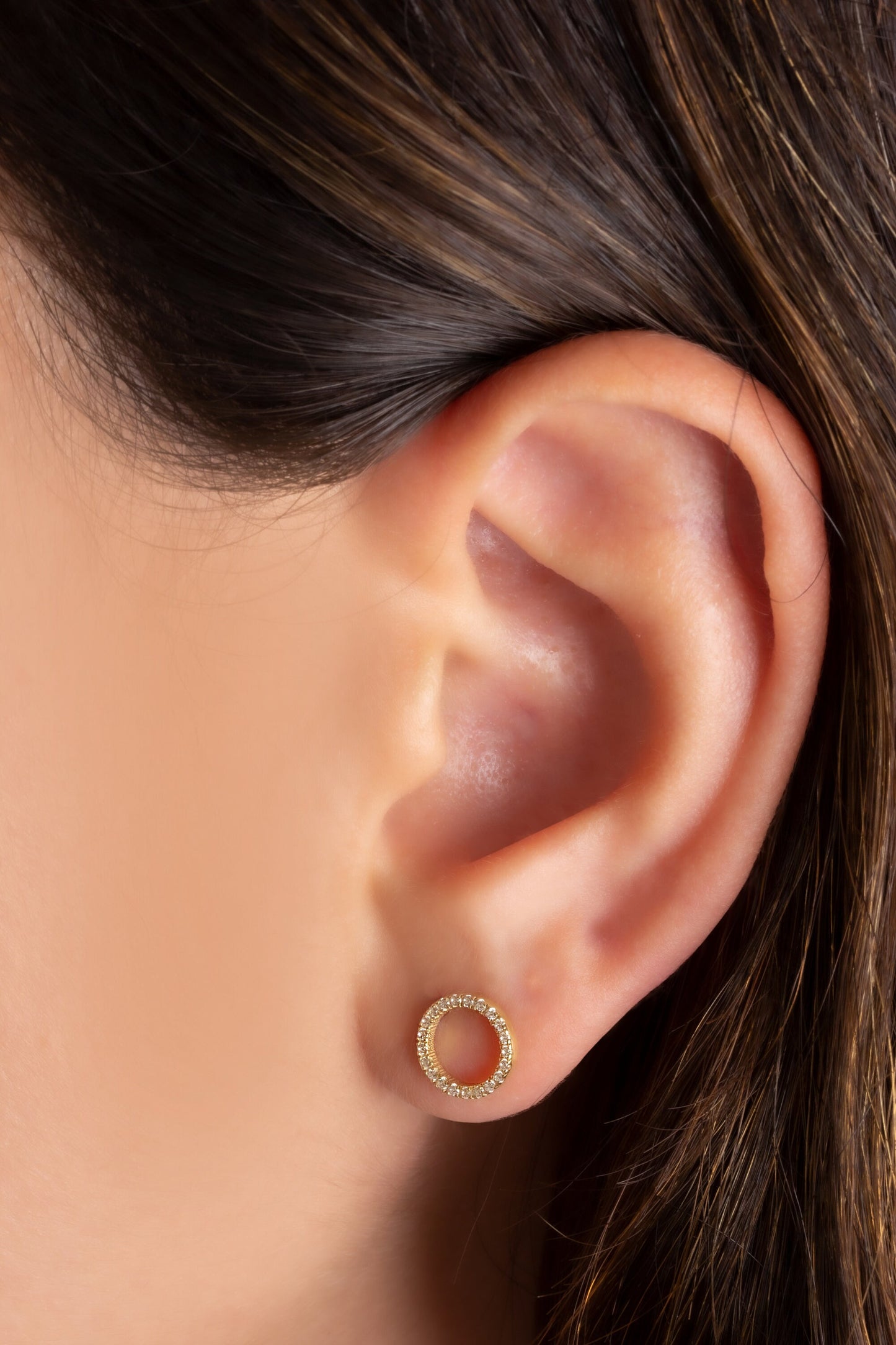 Diamond Circle Studs / 14k Gold Diamond Circle Earrings / Halo Open Circle Studs / Diamond Gift Ideas / Holiday Gift