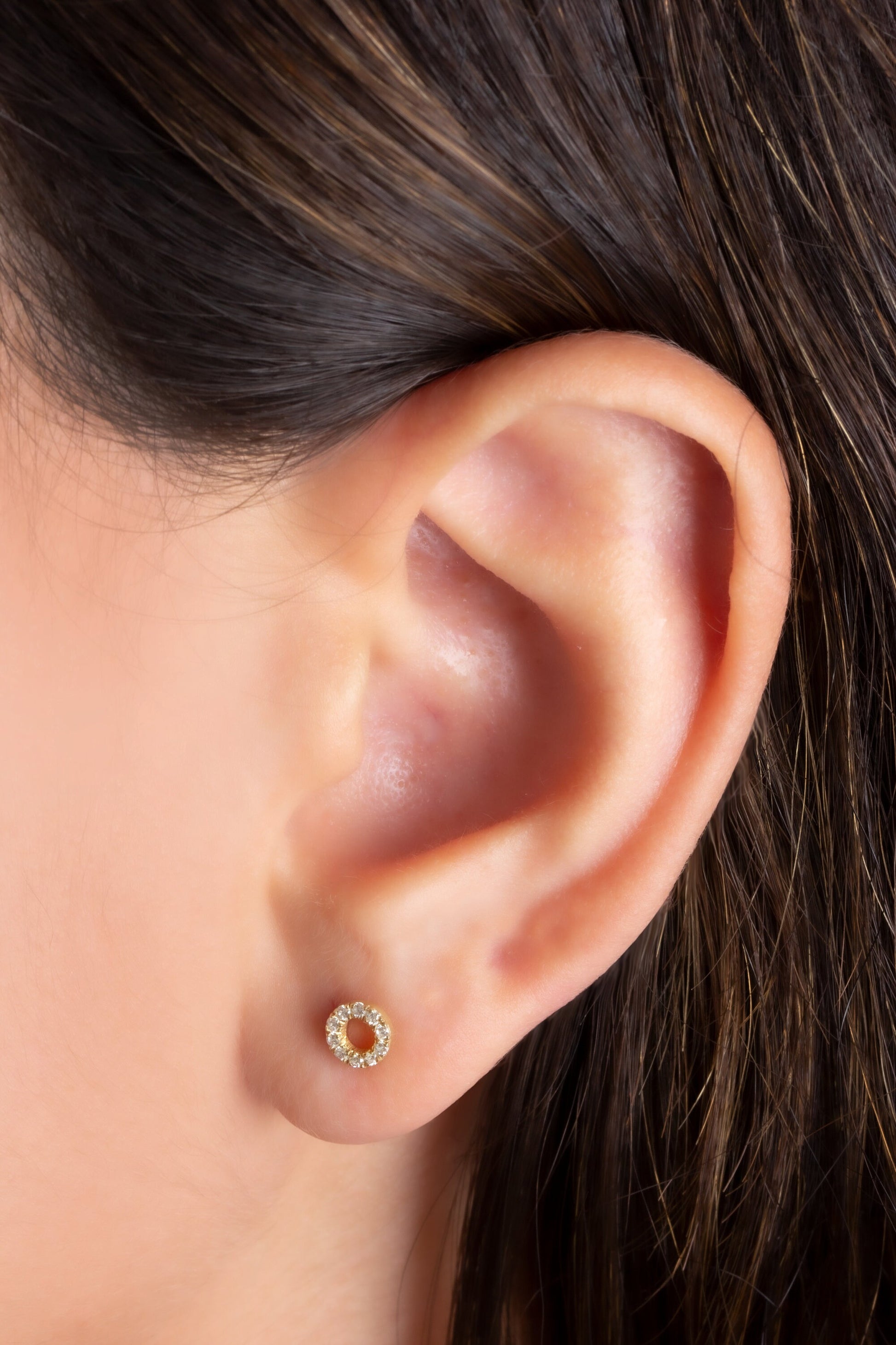 Diamond Circle Studs / 14k Gold Diamond Circle Earrings / Halo Open Circle Studs / Diamond Gift Ideas / Holiday Gift