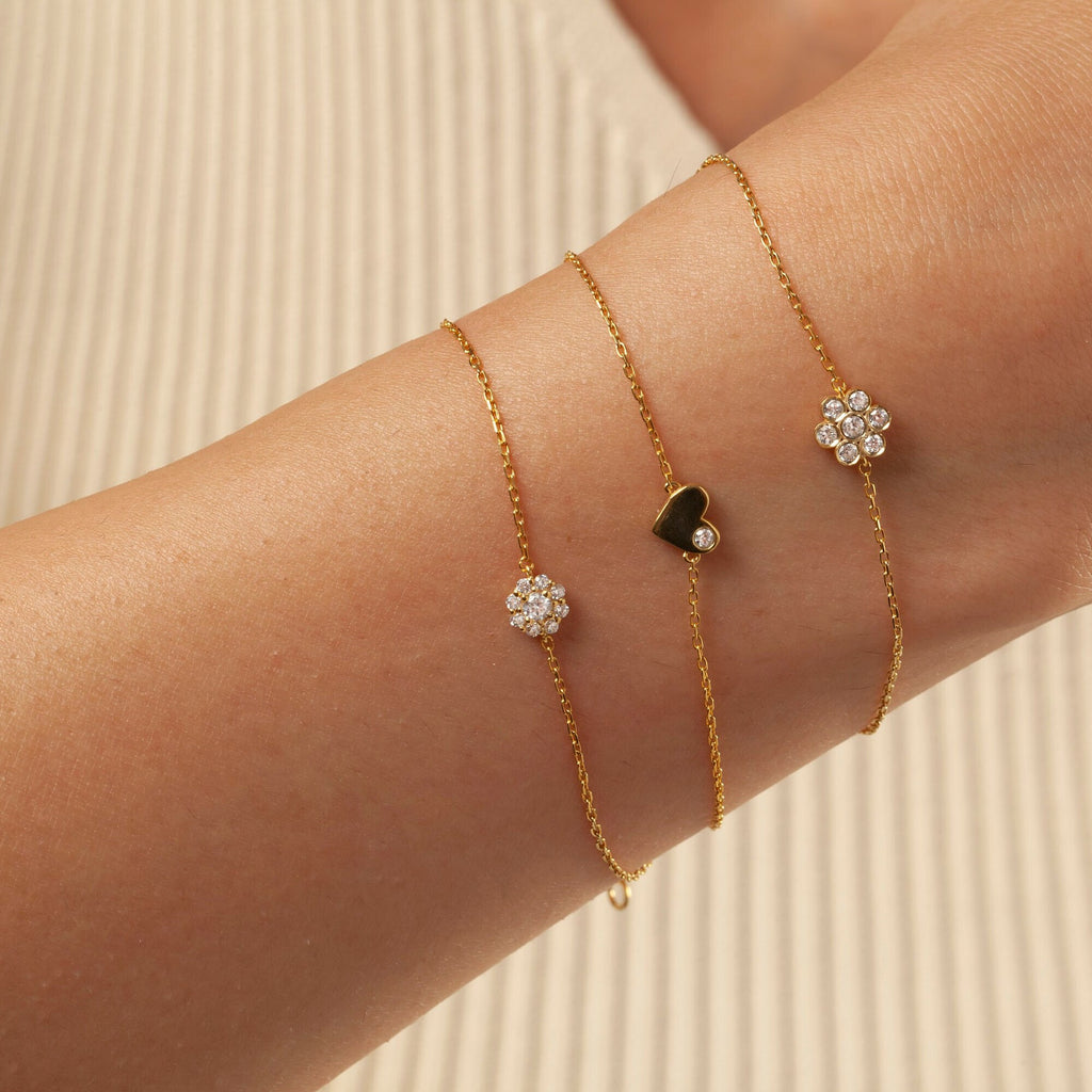 Diamond Halo Bracelet / 14k Gold Pave Diamond Flower Bracelet / Dainty Diamond Bracelet / Anniversary Gift / Diamond Gift Idea
