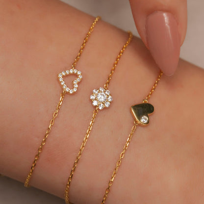 Diamond Halo Bracelet / 14k Gold Pave Diamond Flower Bracelet / Dainty Diamond Bracelet / Anniversary Gift / Diamond Gift Idea