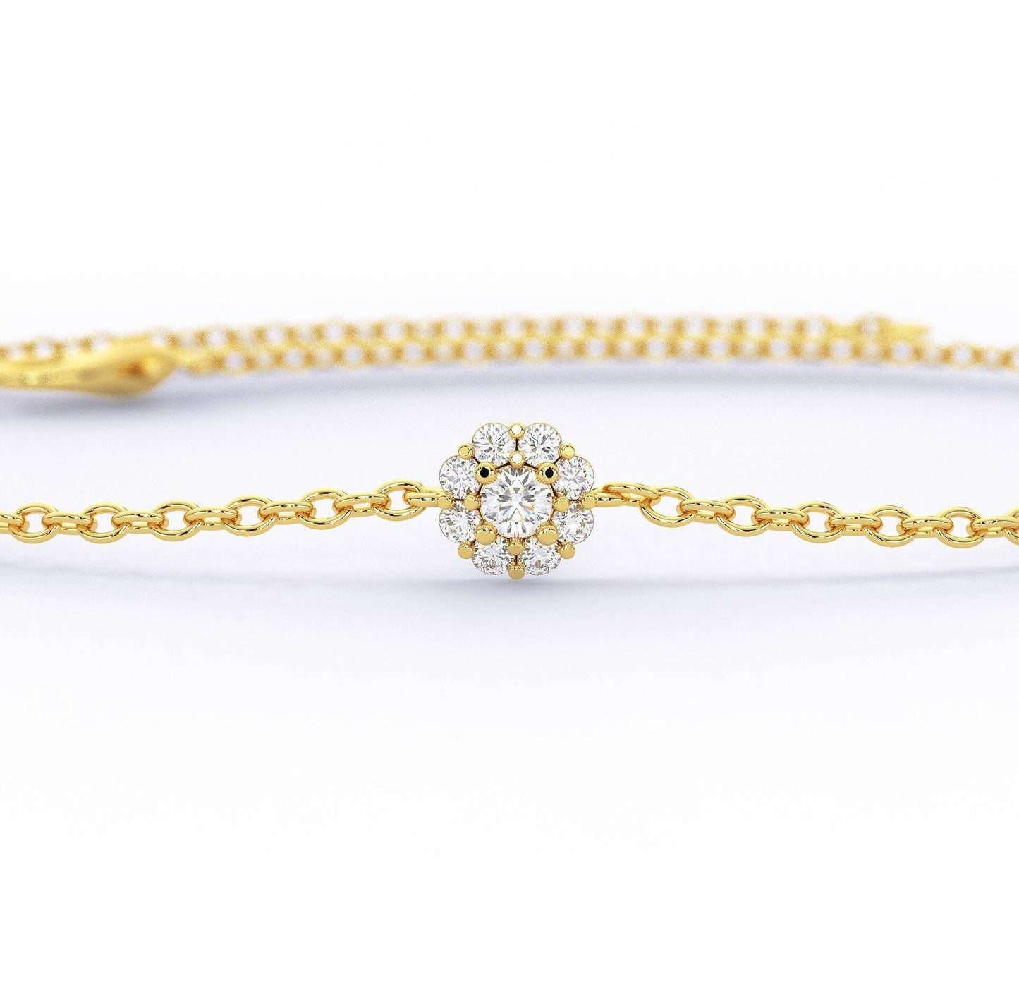 Diamond Halo Bracelet / 14k Gold Pave Diamond Flower Bracelet / Dainty Diamond Bracelet / Anniversary Gift / Diamond Gift Idea
