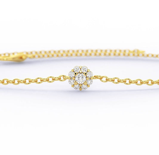 Diamond Halo Bracelet / 14k Gold Pave Diamond Flower Bracelet / Dainty Diamond Bracelet / Anniversary Gift / Diamond Gift Idea