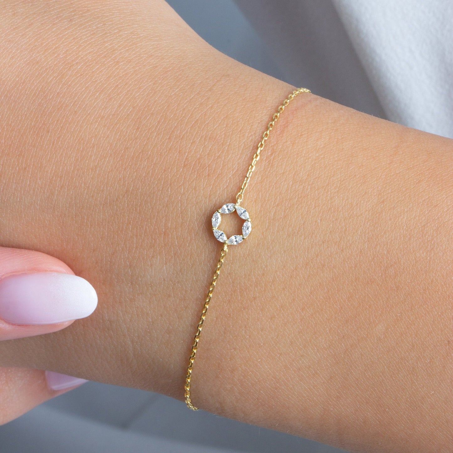 Diamond Circle Bracelet / Marquise Diamond Circle Bracelet / Dainty Diamond Bracelet / Graduation Gift / Anniversary Gift