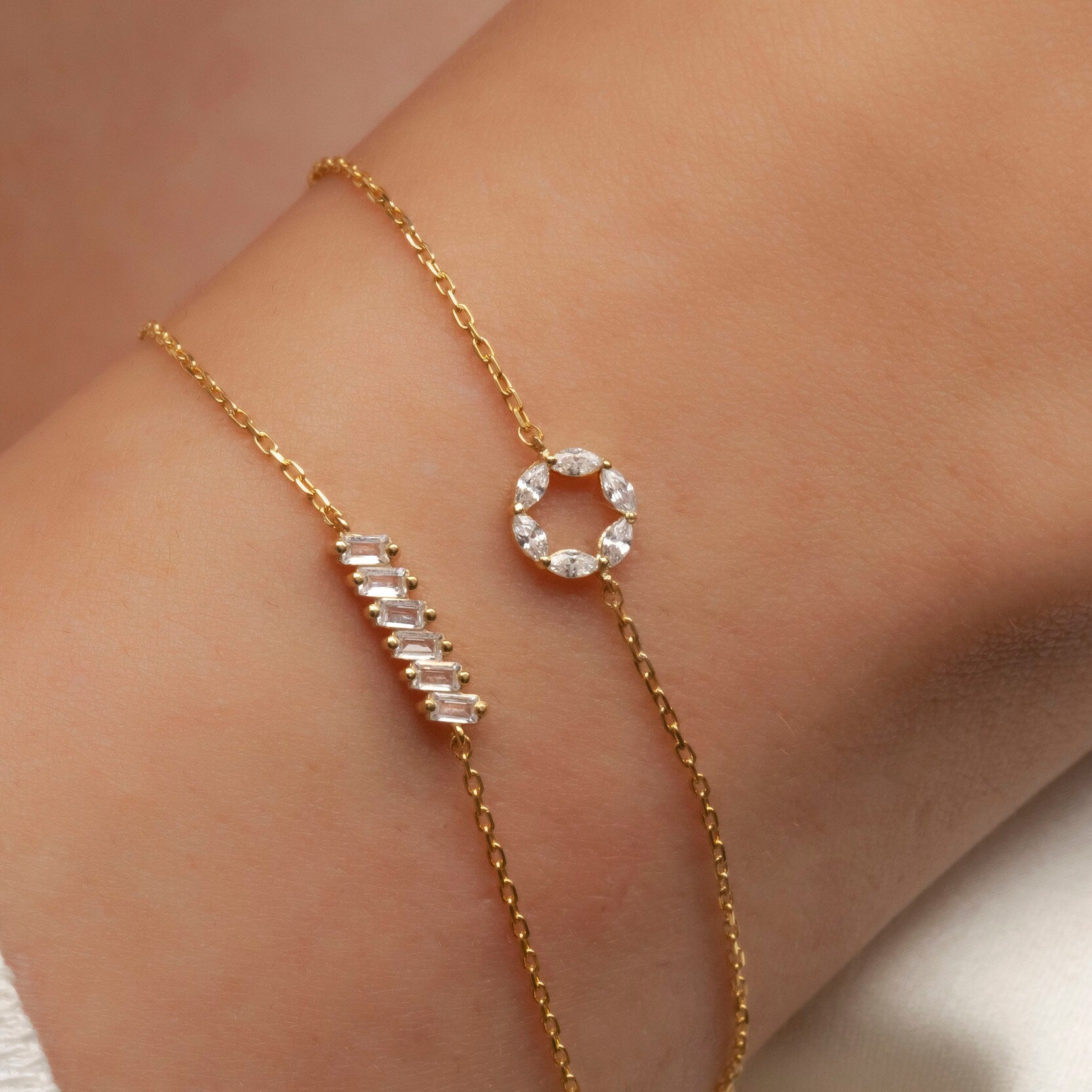 Diamond Circle Bracelet / Marquise Diamond Circle Bracelet / Dainty Diamond Bracelet / Graduation Gift / Anniversary Gift