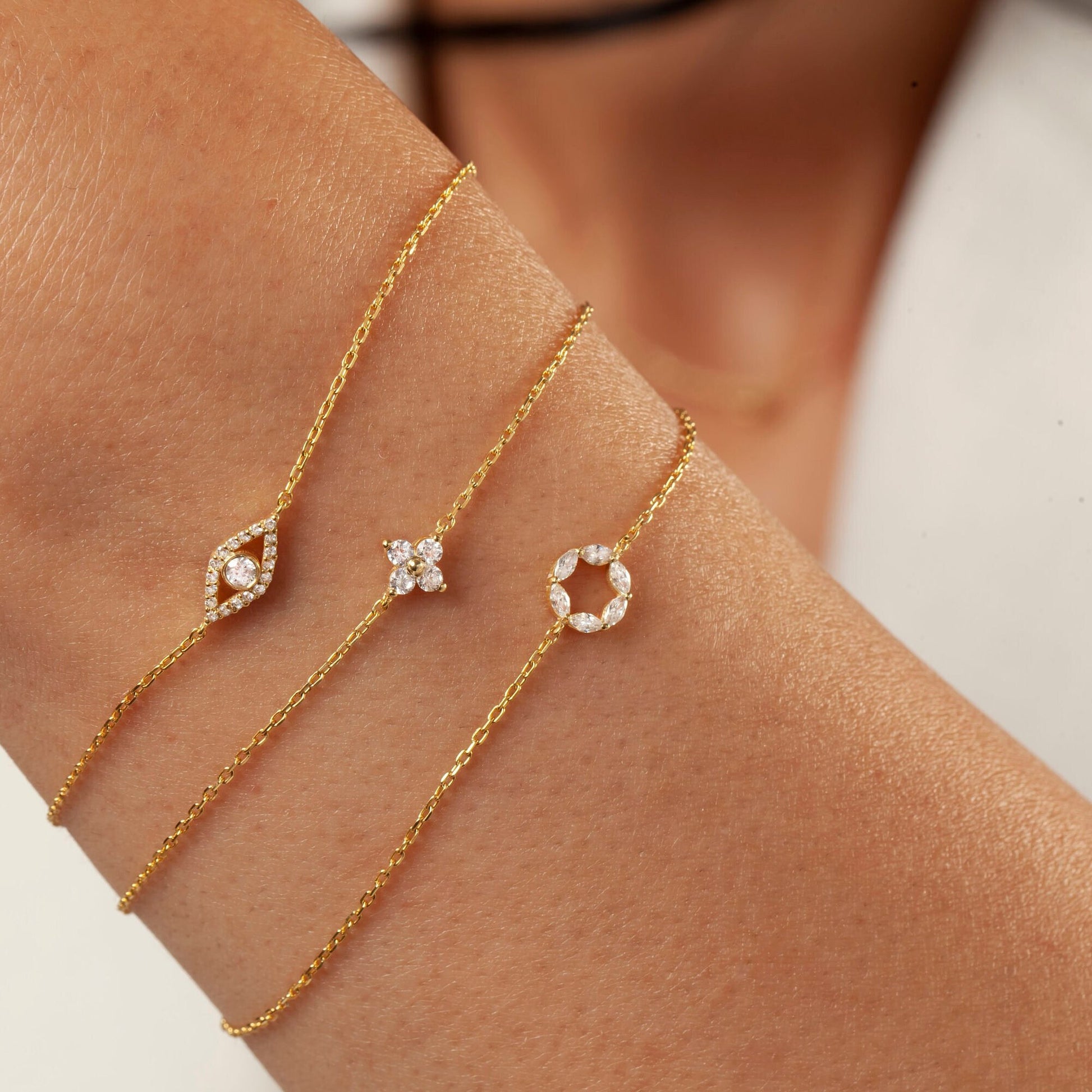 Diamond Circle Bracelet / Marquise Diamond Circle Bracelet / Dainty Diamond Bracelet / Graduation Gift / Anniversary Gift