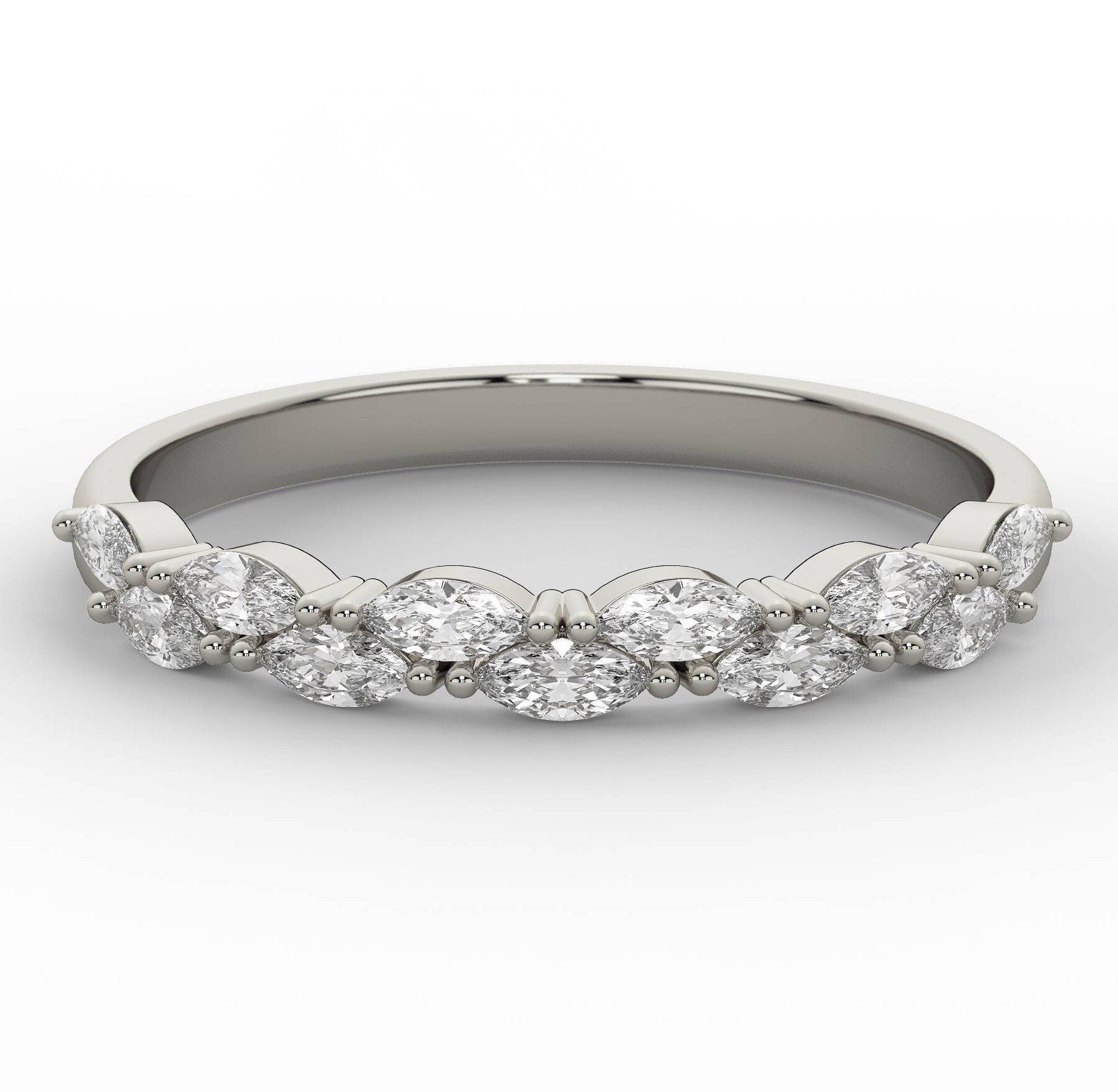 Marquise Diamond Wedding Band / 14k Gold Marquise Diamond Wedding Ring / Stacking Ring / Anniversary Gift / Birthday Gift / Graduation Gift