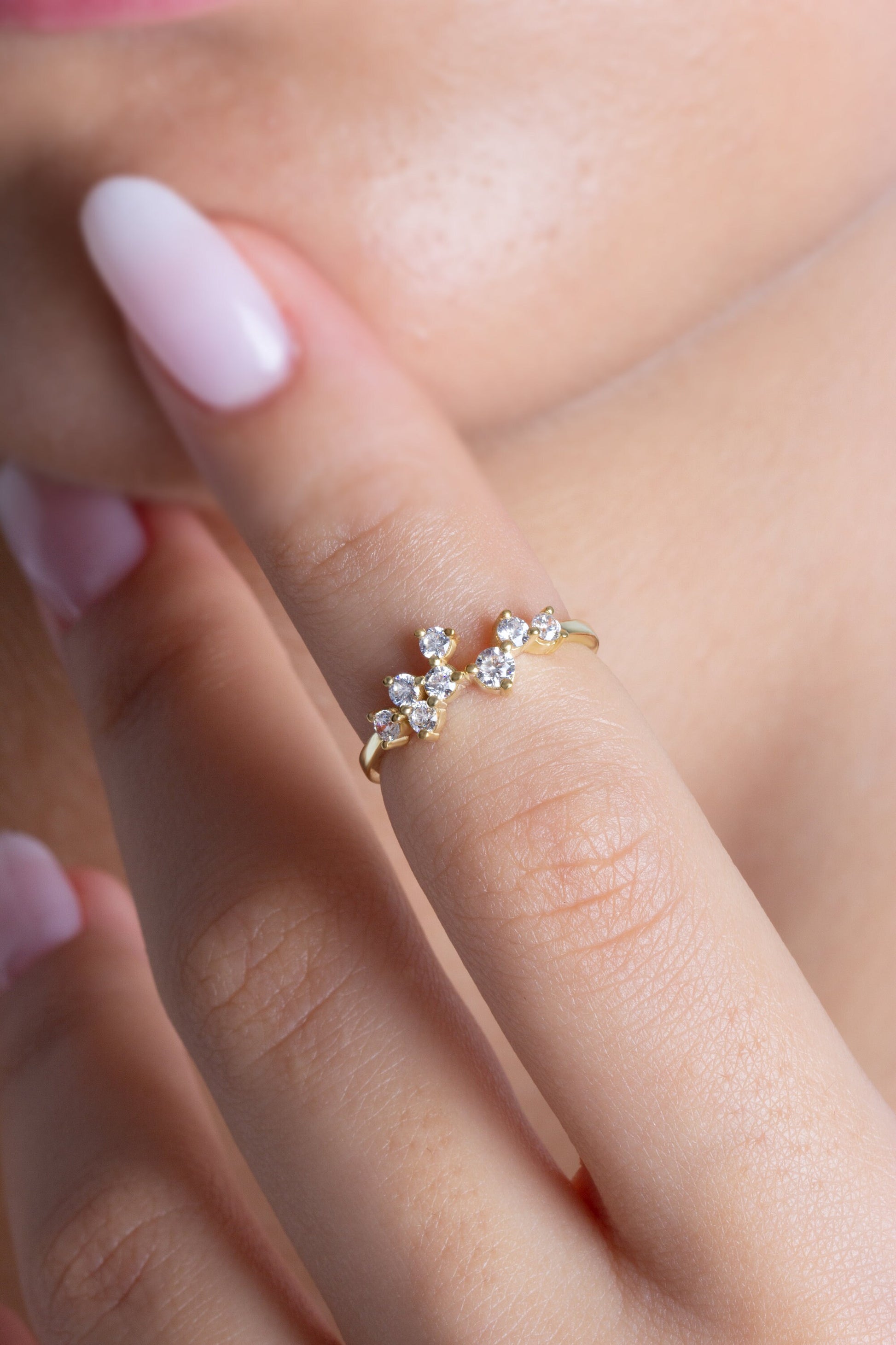 Diamond Cluster Stacking Ring / 14k Gold Round Diamond Wedding Band / Diamond Stacking Ring / Diamond Stacking Ring / Wedding Ring