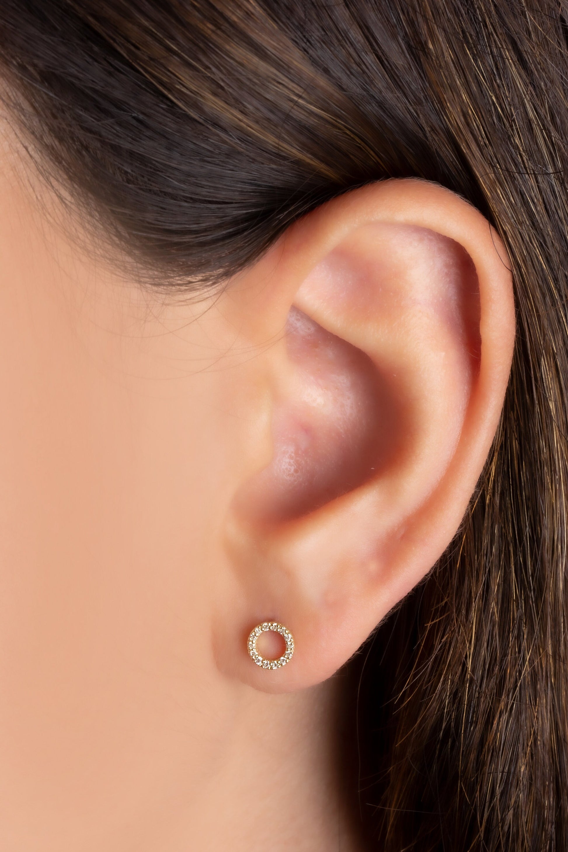 Diamond Circle Studs / 14k Gold Diamond Circle Earrings / Halo Open Circle Studs / Diamond Gift Ideas / Holiday Gift
