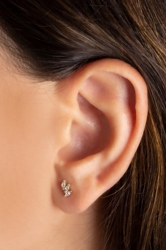 Diamond Studs Earrings / 14k Gold Marquise Diamond Stud Earrings/ Diamond Bar Studs / Diamond Anniversary Gift / Birthday Gift