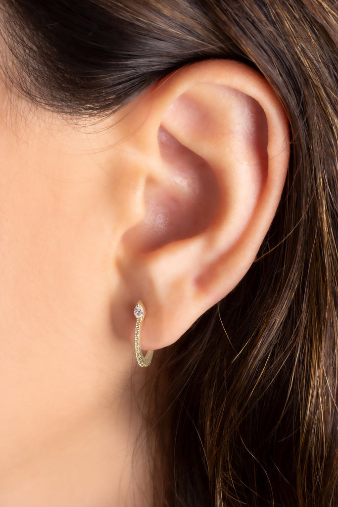 Diamond Hoop Earrings / 14k Gold Diamond Hoops / Diamond Huggie Earrings