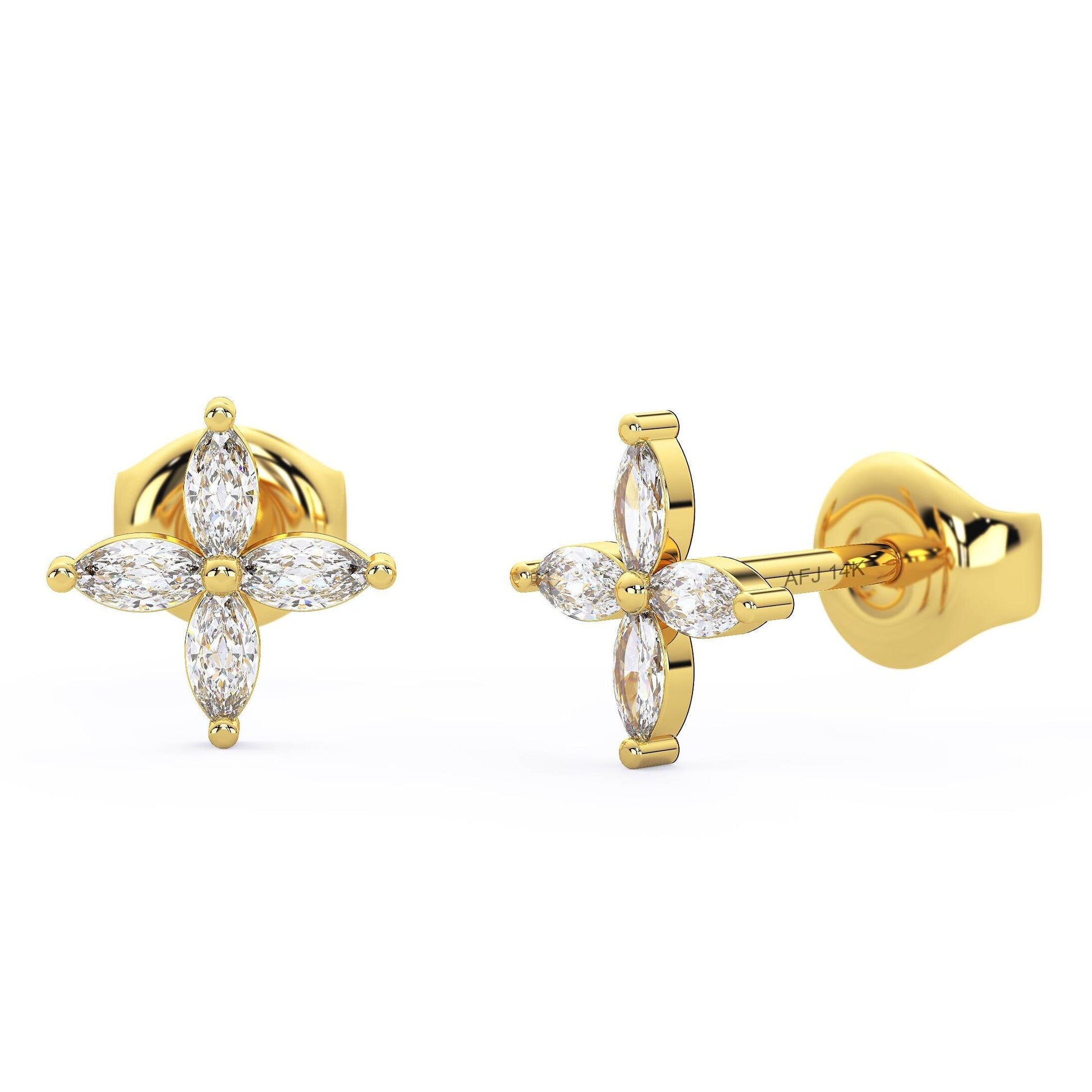 Diamond Studs Earrings / 14k Gold Marquise Diamond Stud Earrings/ Diamond Bar Studs / Diamond Anniversary Gift / Birthday Gift