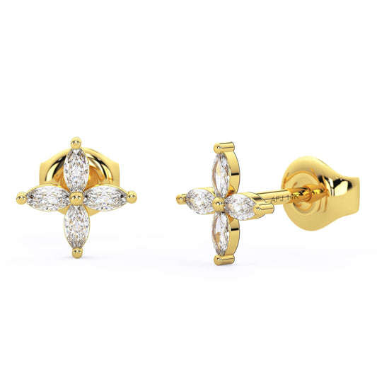Diamond Studs Earrings / 14k Gold Marquise Diamond Stud Earrings/ Diamond Bar Studs / Diamond Anniversary Gift / Birthday Gift