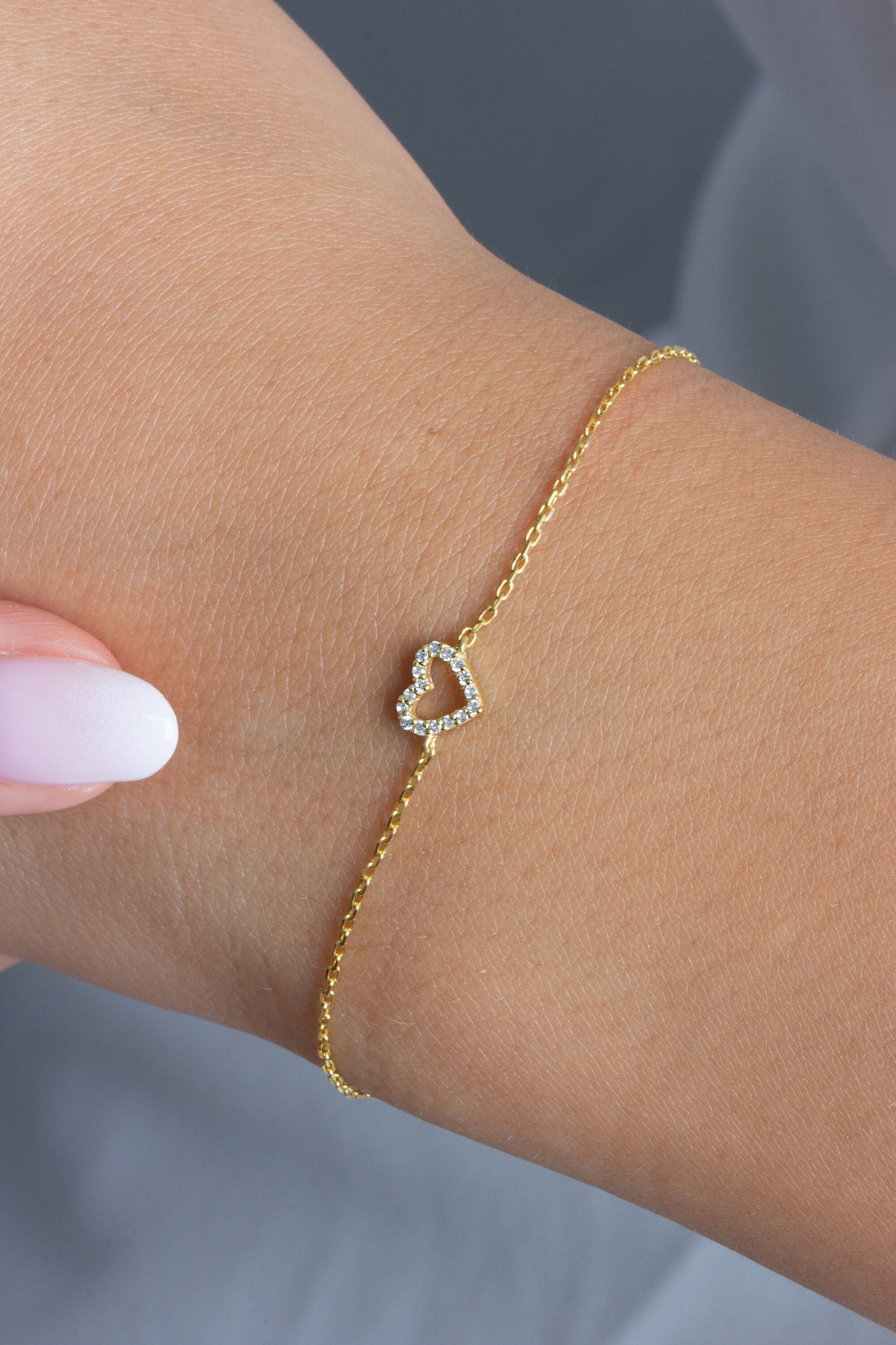 Diamond Heart Bracelet / 14k Single Diamond Heart Bracelet / Dainty Heart Bracelet / Fancy Heart Bracelet / Holiday Gift