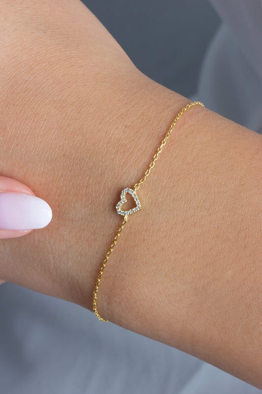 Diamond Heart Bracelet / 14k Single Diamond Heart Bracelet / Dainty Heart Bracelet / Fancy Heart Bracelet / Holiday Gift