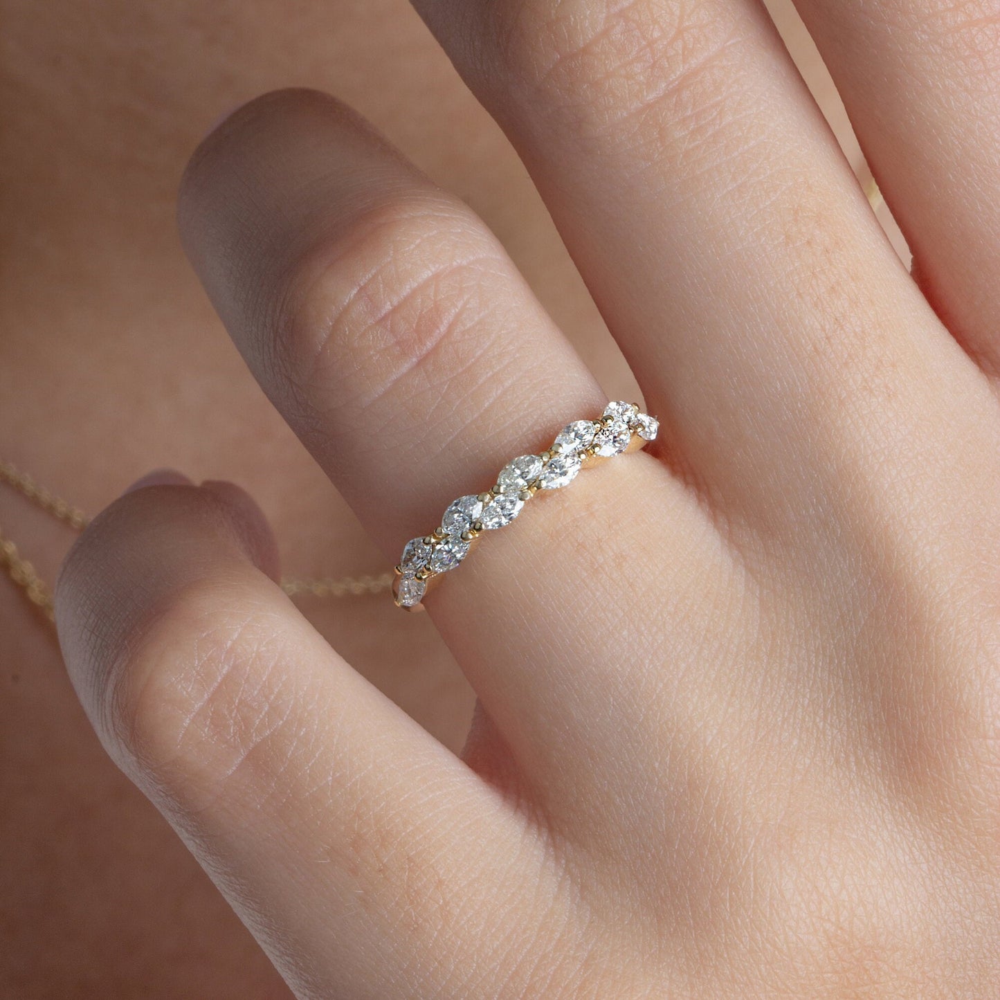 Marquise Diamond Wedding Band / 14k Gold Marquise Diamond Wedding Ring / Stacking Ring / Anniversary Gift / Birthday Gift / Graduation Gift