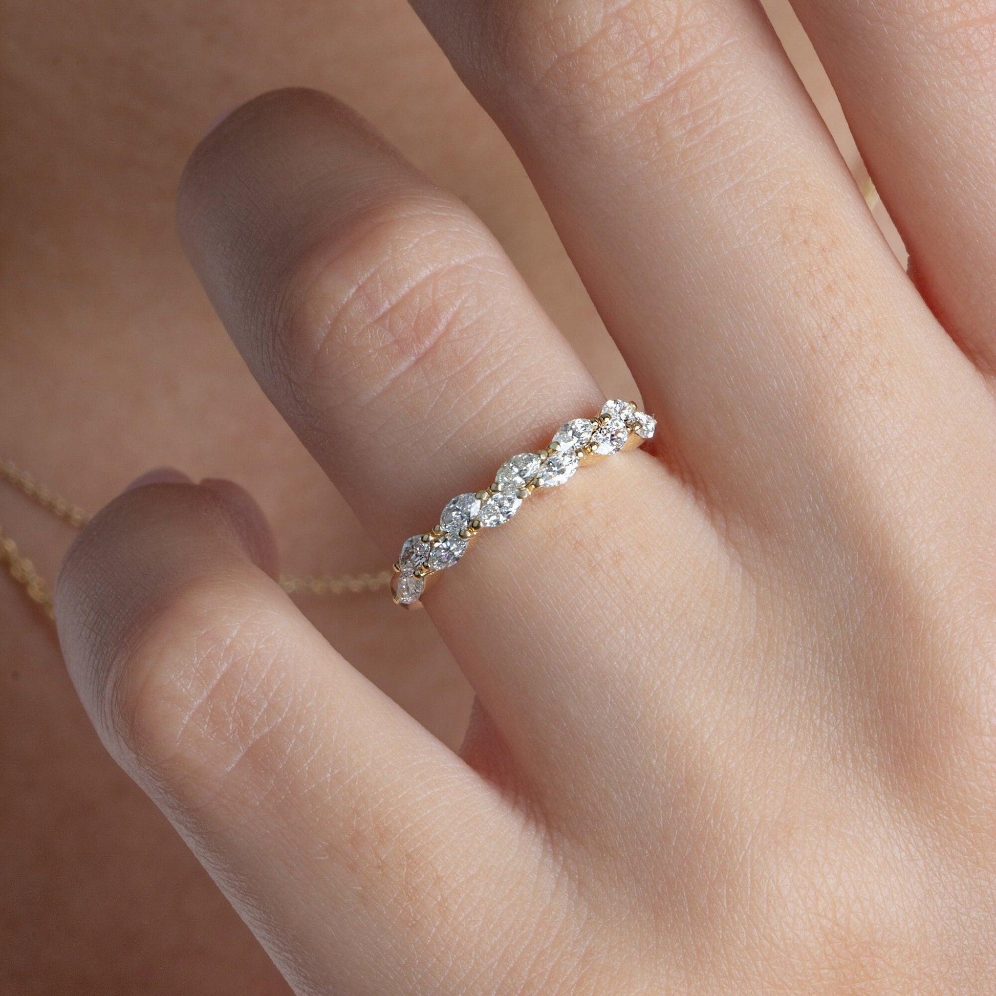 Marquise Diamond Wedding Band / 14k Gold Marquise Diamond Wedding Ring / Stacking Ring / Anniversary Gift / Birthday Gift / Graduation Gift