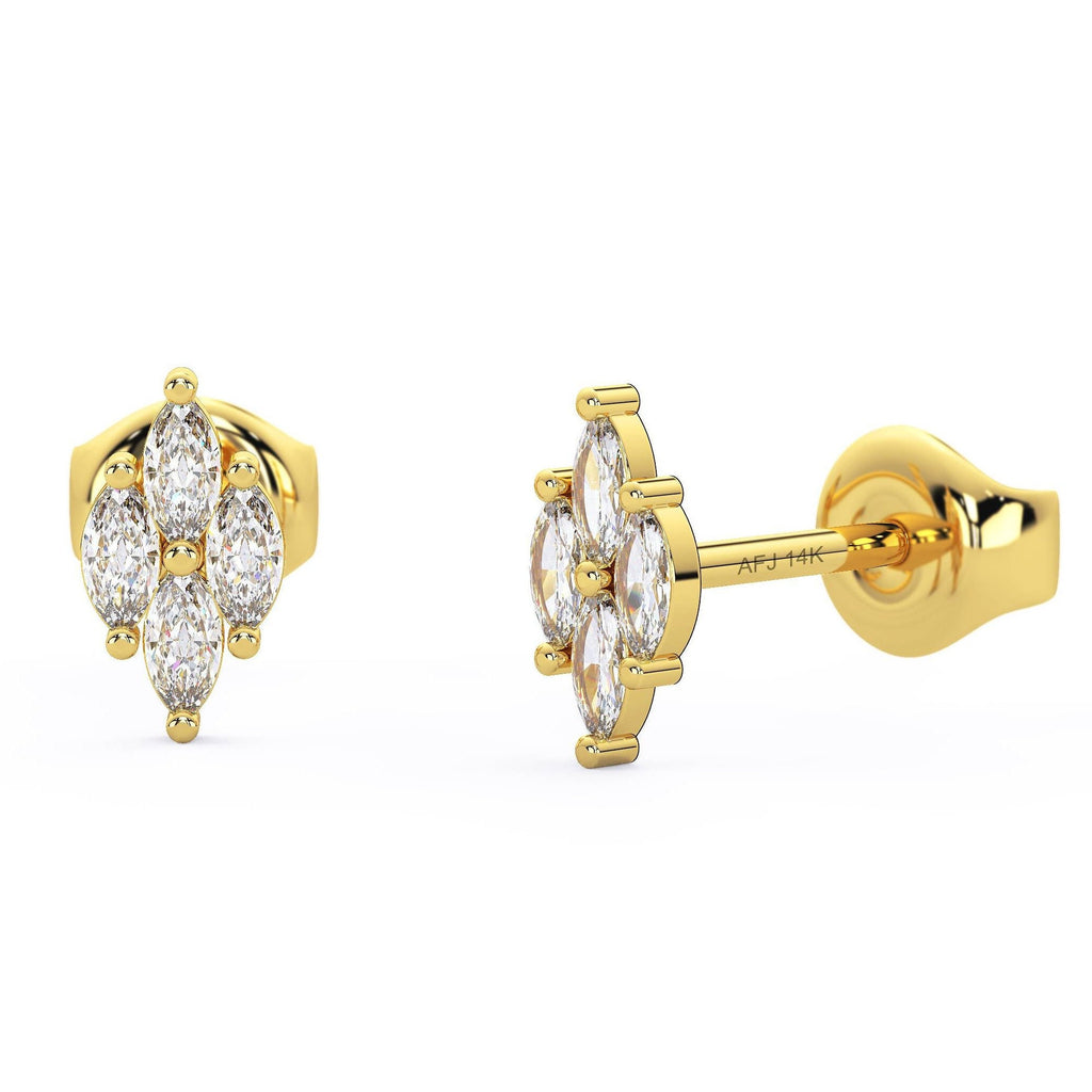 Diamond Studs Earrings / 14k Gold Marquise Diamond Stud Earrings/ Dainty Marquise Studs / Diamond Anniversary Gift / Birthday Gift
