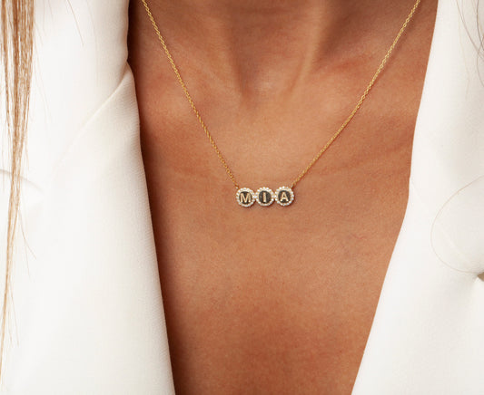 Diamond Initial Name Necklace / 14k Personalized Pave Disc Diamond Initial Necklace / Birthday Gift / Anniversary Gift / Graduation Gift
