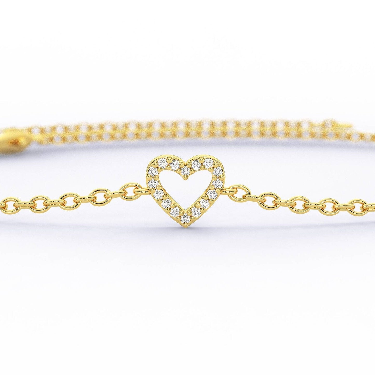 Diamond Heart Bracelet / 14k Single Diamond Heart Bracelet / Dainty Heart Bracelet / Fancy Heart Bracelet / Holiday Gift