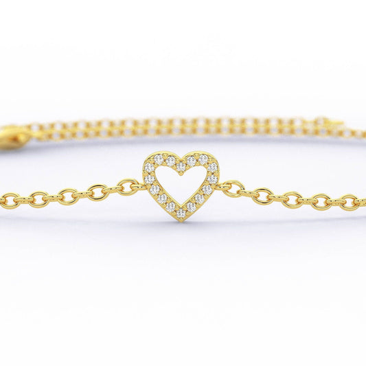 Diamond Heart Bracelet / 14k Single Diamond Heart Bracelet / Dainty Heart Bracelet / Fancy Heart Bracelet / Holiday Gift