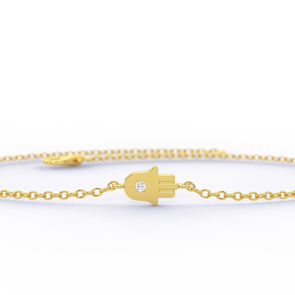 Diamond Hamsa Bracelet / 14k Single Diamond Hamsa Protection Bracelet / Protection Jewelry / Holiday Gift / Birthday Gift