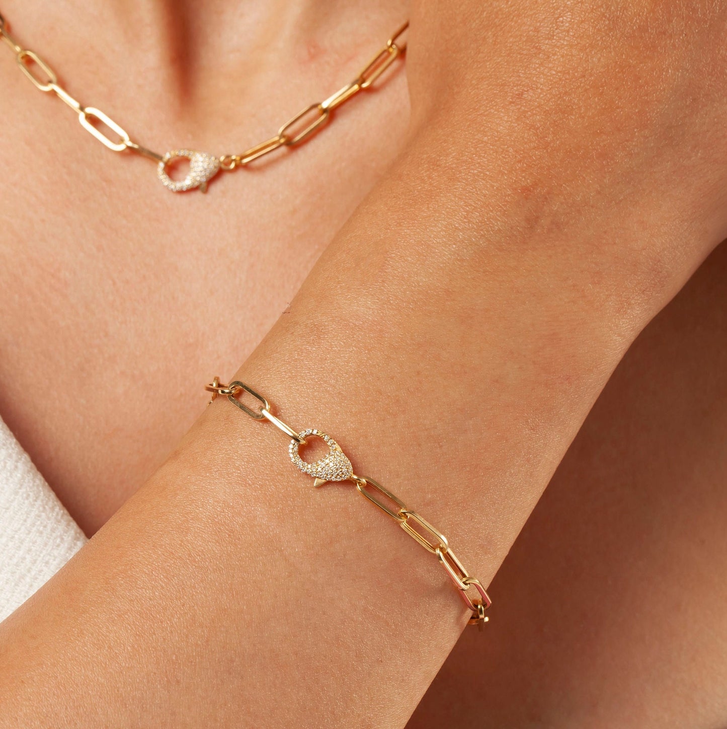 Diamond Paperclip Bracelet / Diamond Lobster Clasp Bracelet / Fancy Diamond Bracelet / Holiday gift