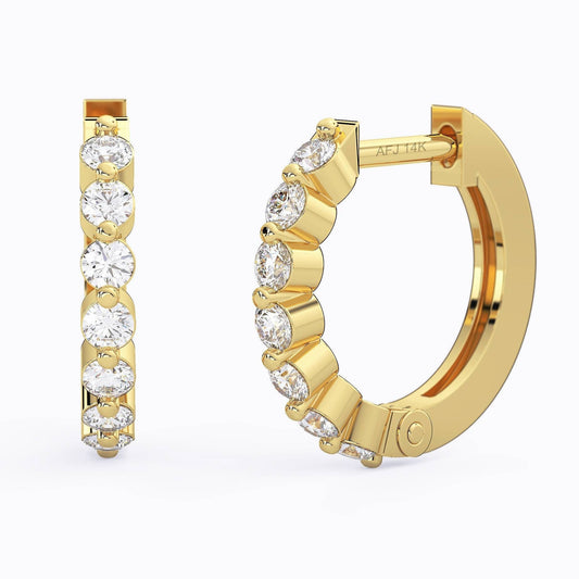 Diamond Hoop Earrings / 14k Diamond Hoops / Floating Diamond Hoops / Diamond Huggie Earrings/ Gift