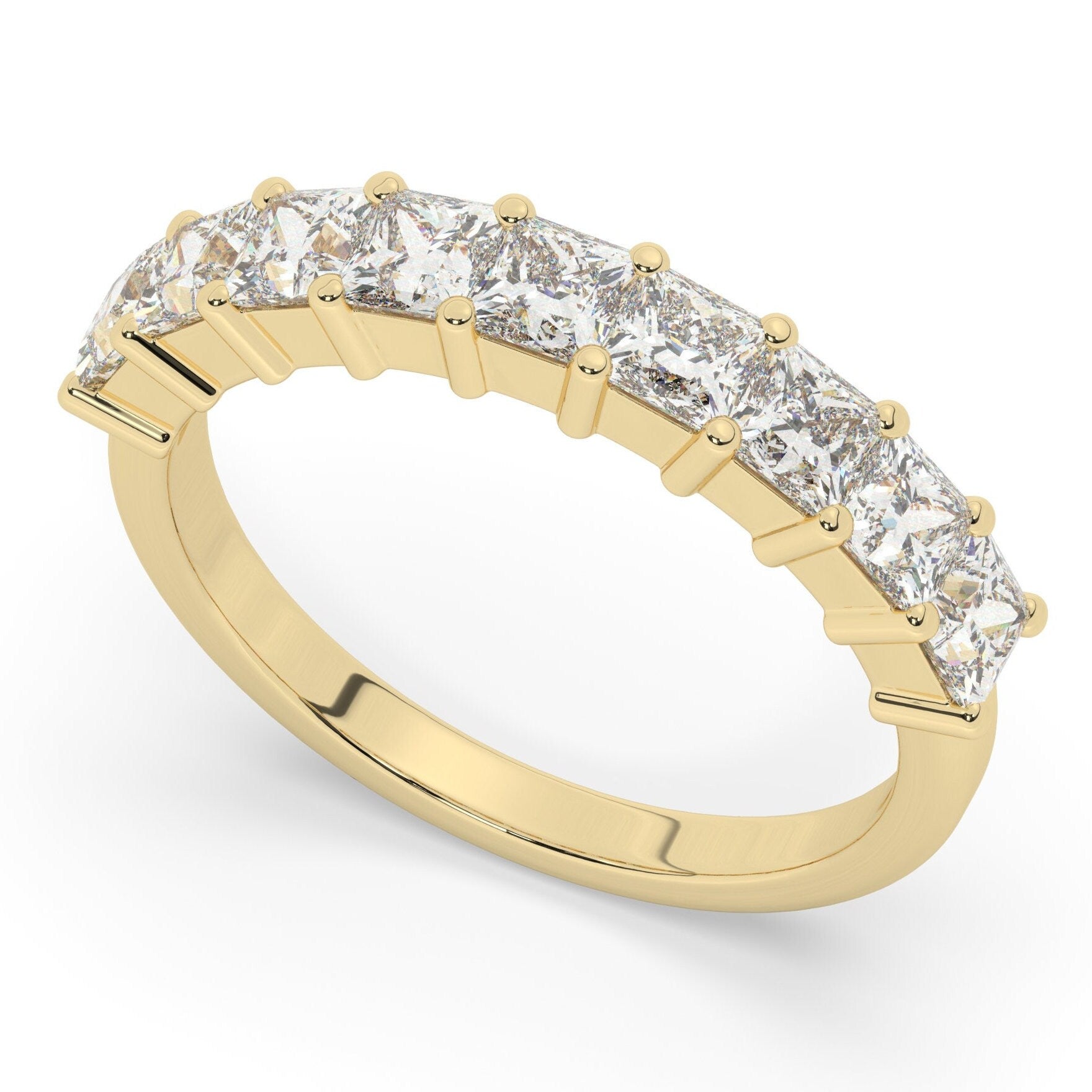 1.35 CT Princess Cut Diamond Wedding Band / 9 Stone Princess Diamond Wedding Ring / Halfway Wedding Band / Anniversary Gift / Birthday Gift