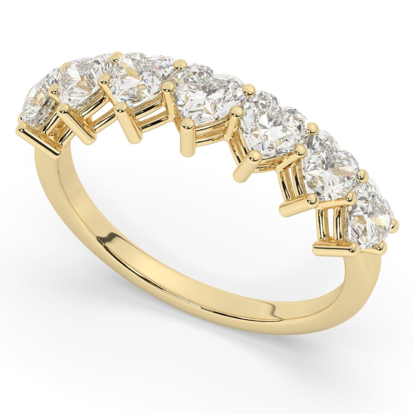 Heart Shape Diamond Wedding Band / 1.5 Gold Heart Diamond Wedding Ring / 7 Diamond Wedding Band / Anniversary Ring