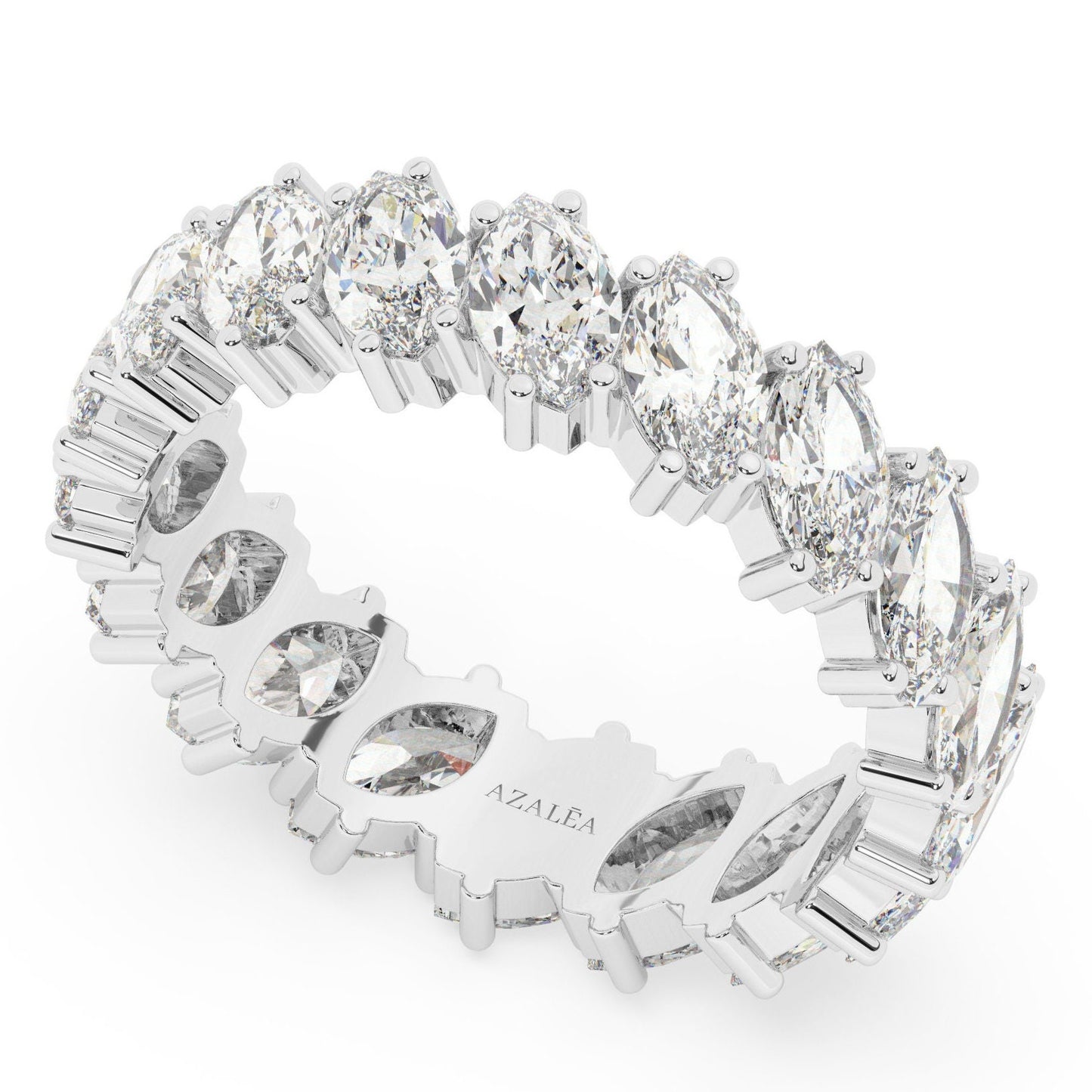 Unique Tilted Marquise Wedding Band / 14k Gold Marquise Eternity Wedding Ring / 2.75 CT Marquise Eternity Band / Anniversary Ring