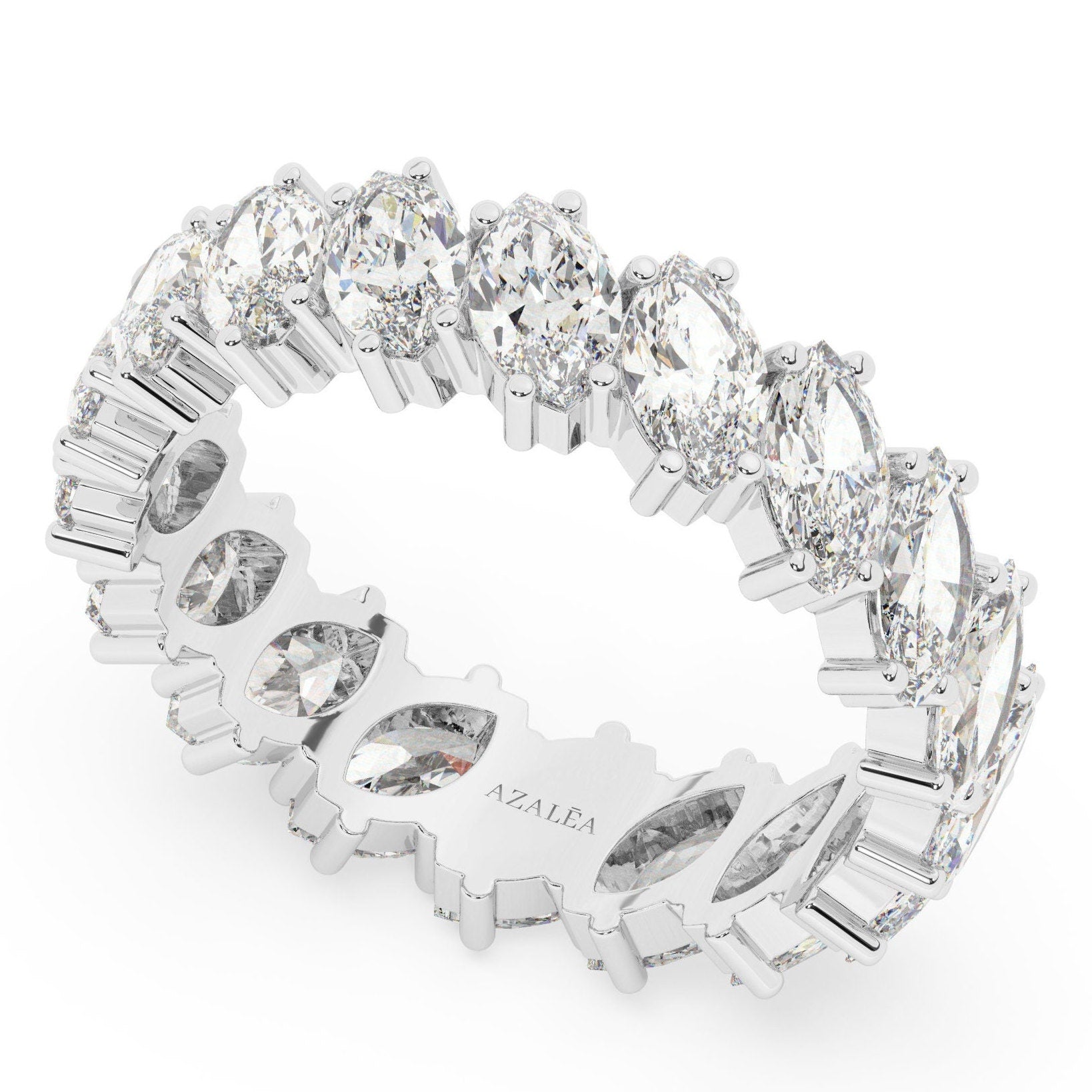 Unique Tilted Marquise Wedding Band / 14k Gold Marquise Eternity Wedding Ring / 2.75 CT Marquise Eternity Band / Anniversary Ring