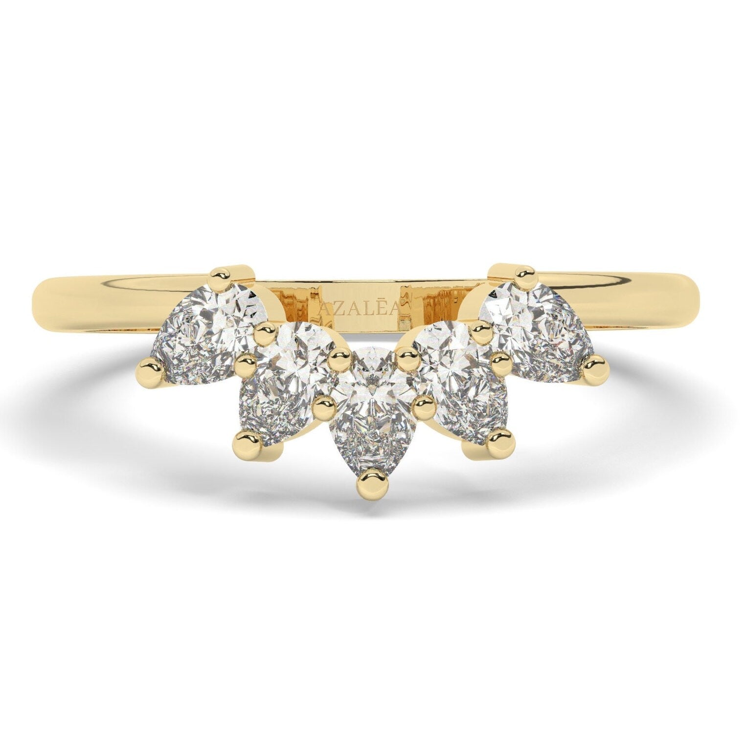 Curved Diamond Wedding Band / 14k Gold Pear Diamond Wedding Band / Curved Stacking Ring / Diamond Stacking Ring