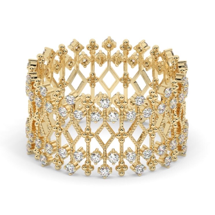 Unique Diamond Statement Ring / 14k Gold and Diamond / Stacking Ring / Diamond Bridal Gift Ideas