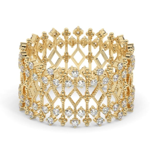 Unique Diamond Statement Ring / 14k Gold and Diamond / Stacking Ring / Diamond Bridal Gift Ideas