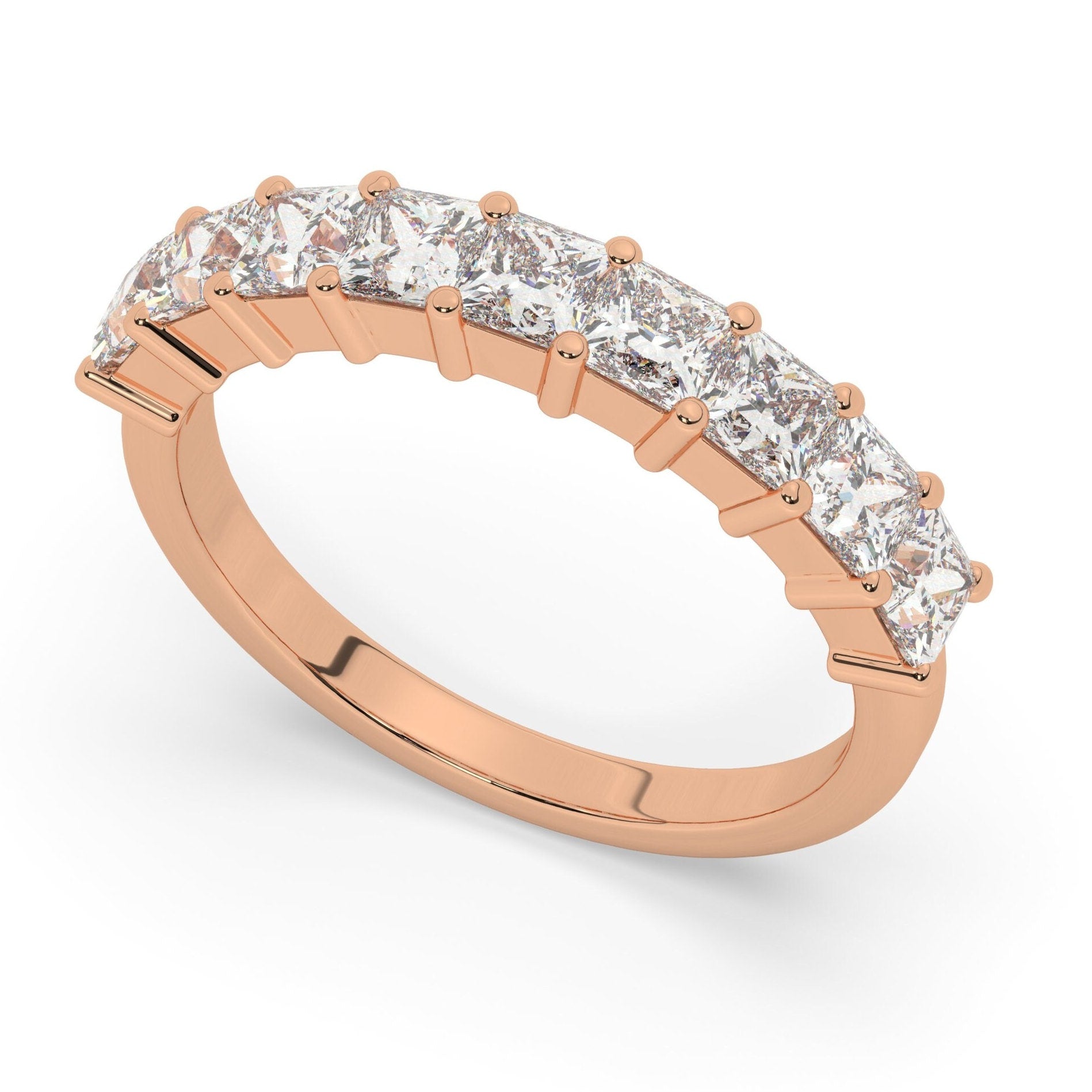 1.35 CT Princess Cut Diamond Wedding Band / 9 Stone Princess Diamond Wedding Ring / Halfway Wedding Band / Anniversary Gift / Birthday Gift