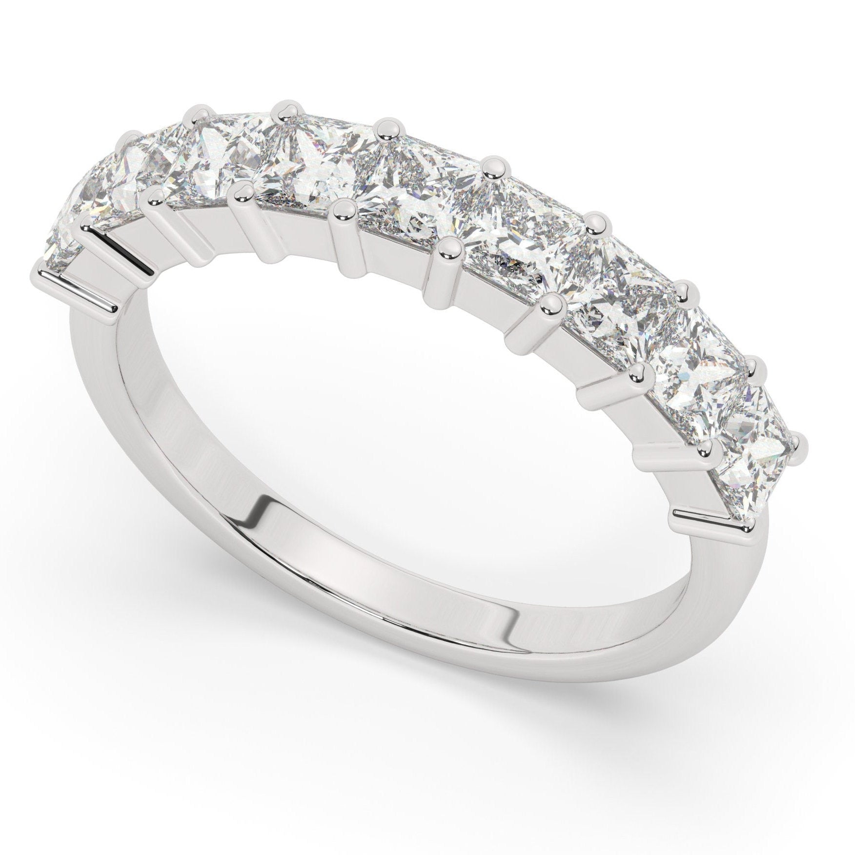 1.35 CT Princess Cut Diamond Wedding Band / 9 Stone Princess Diamond Wedding Ring / Halfway Wedding Band / Anniversary Gift / Birthday Gift
