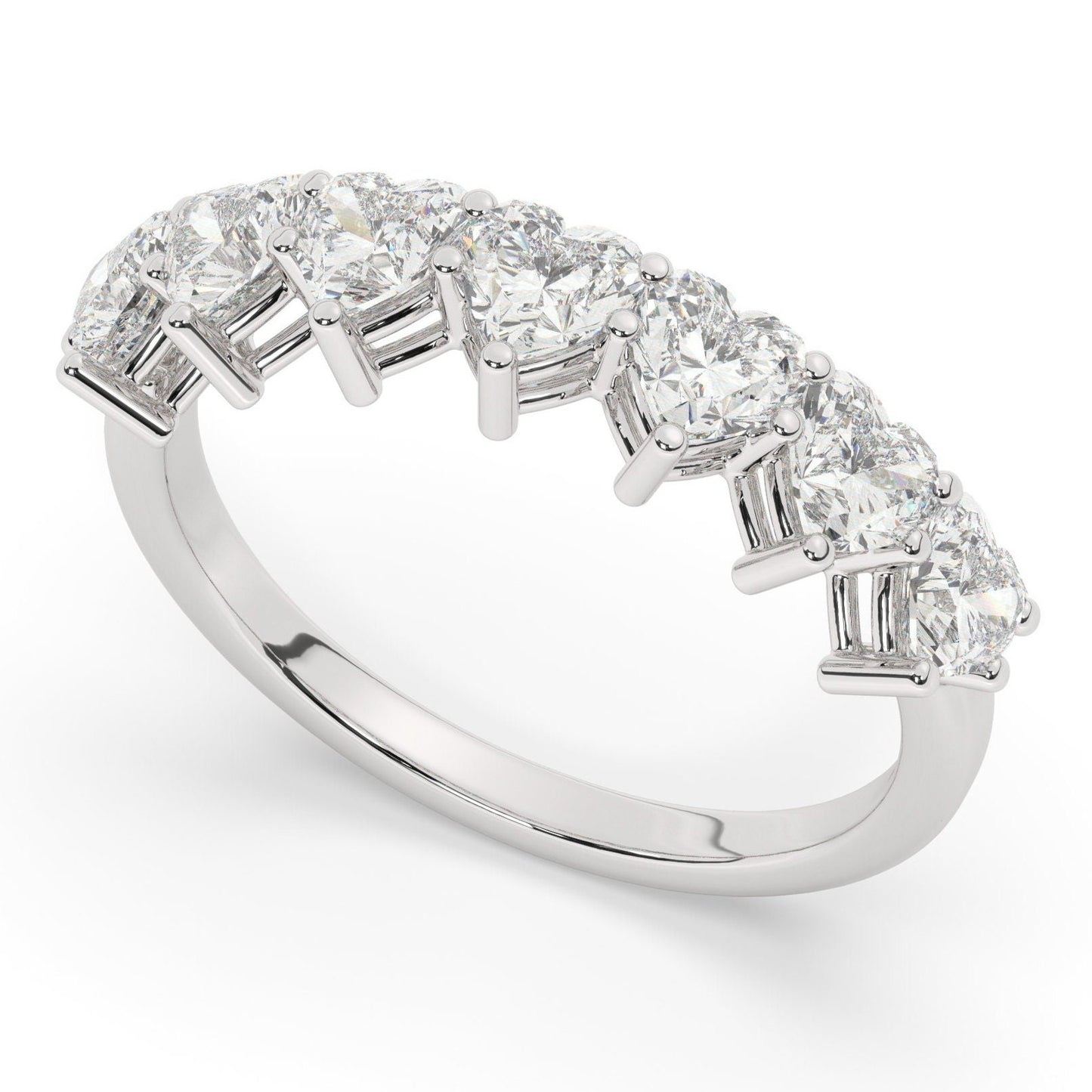 Heart Shape Diamond Wedding Band / 1.5 Gold Heart Diamond Wedding Ring / 7 Diamond Wedding Band / Anniversary Ring