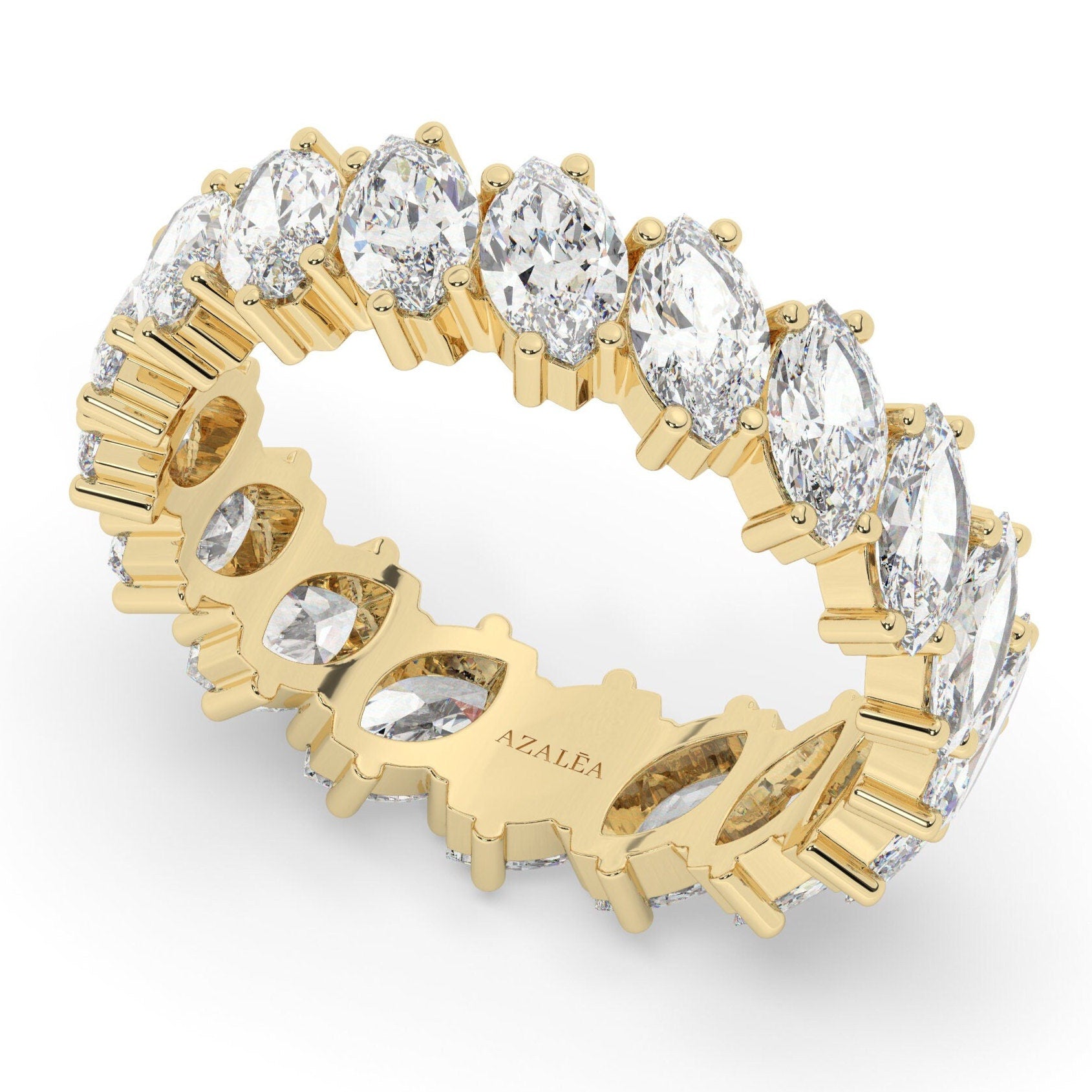 Unique Tilted Marquise Wedding Band / 14k Gold Marquise Eternity Wedding Ring / 2.75 CT Marquise Eternity Band / Anniversary Ring