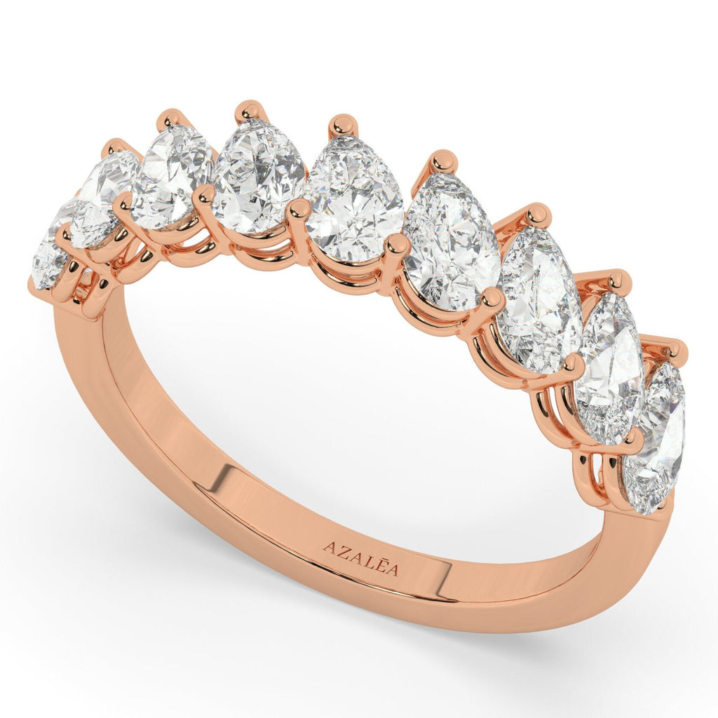 Tilted Diamond Wedding Band / 14k Gold Pear Diamond Wedding Ring / 1.8 CT Diamond Wedding Band / Anniversary Ring / Birthday Gift