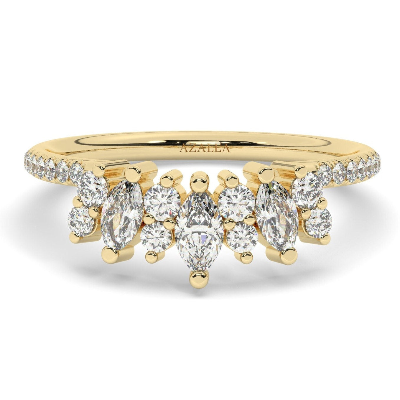 Curved Diamond Wedding Band / 14k Marquise and Round Diamond Wedding Ring / Stacking Ring / Diamond Bridal Gift Ideas