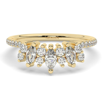 Curved Diamond Wedding Band / 14k Marquise and Round Diamond Wedding Ring / Stacking Ring / Diamond Bridal Gift Ideas