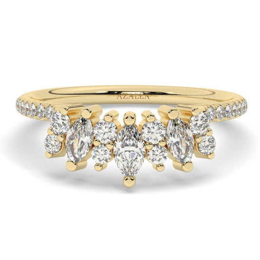 Curved Diamond Wedding Band / 14k Marquise and Round Diamond Wedding Ring / Stacking Ring / Diamond Bridal Gift Ideas