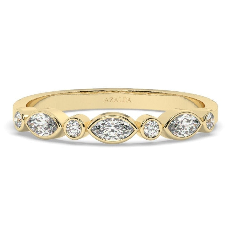 Diamond Eternity Band / 14k Gold Alternating Diamond Eternity Wedding Band / Bezel set wedding band / Diamond Stacking Ring / Birthday Gift
