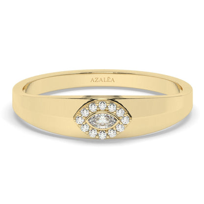 Diamond Evil Eye Stacking Ring / 14k Gold Diamond Evil Eye Stacking Ring / Diamond Protection Ring / Graduation Gift / Evil Eye Gift Ideas