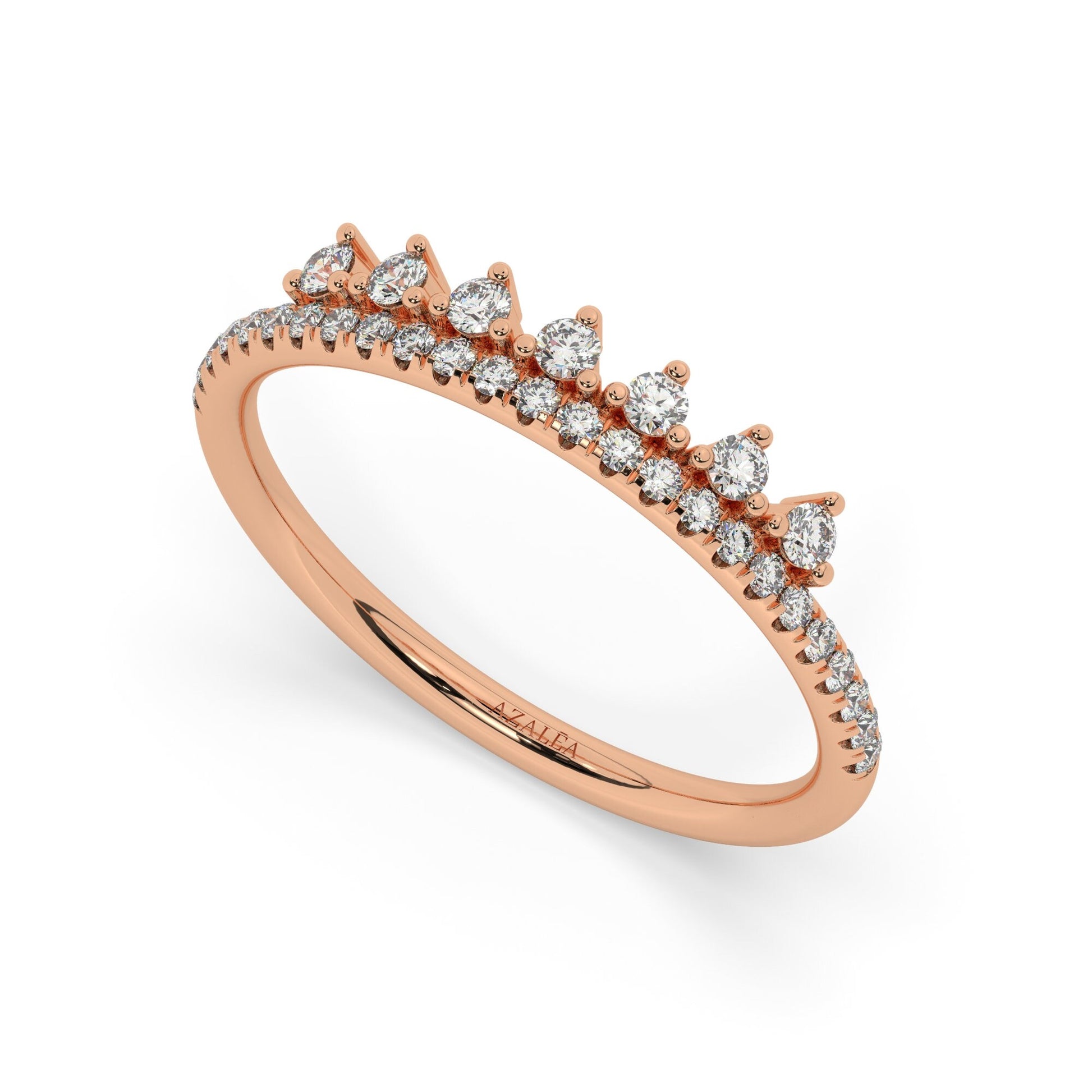 Diamond Wedding Band / 14k Gold Crown Shape Diamond Ring / Stackable Ring / Anniversary Gift / Birthday Gift / Graduation Gift / Bridal Gift