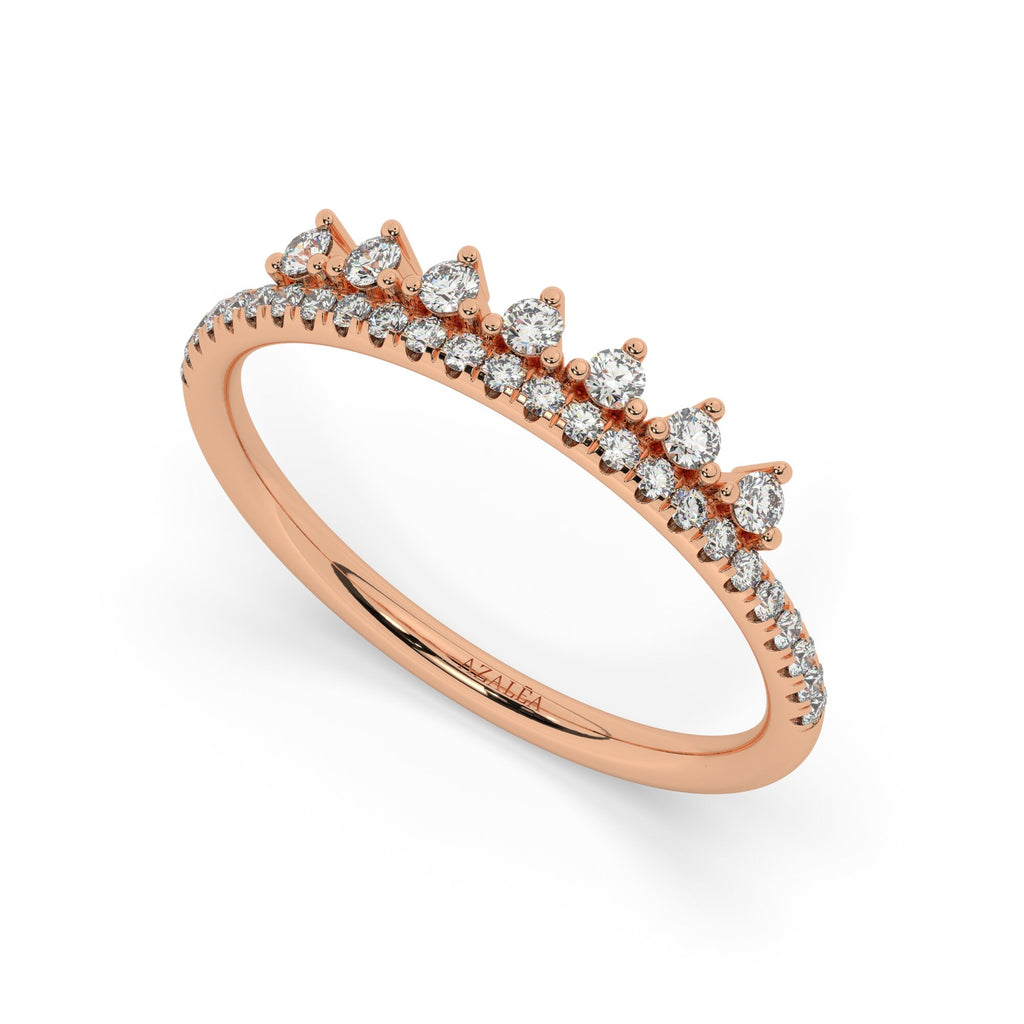 Diamond Wedding Band / 14k Gold Crown Shape Diamond Ring / Stackable Ring / Anniversary Gift / Birthday Gift / Graduation Gift / Bridal Gift