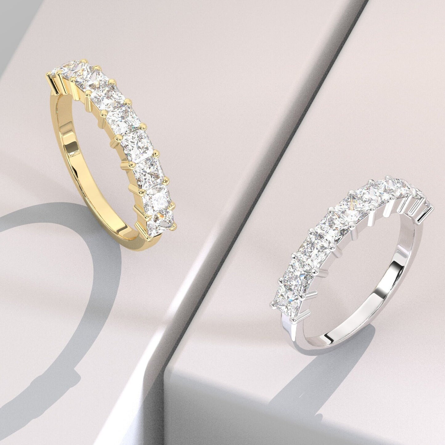 1.35 CT Princess Cut Diamond Wedding Band / 9 Stone Princess Diamond Wedding Ring / Halfway Wedding Band / Anniversary Gift / Birthday Gift