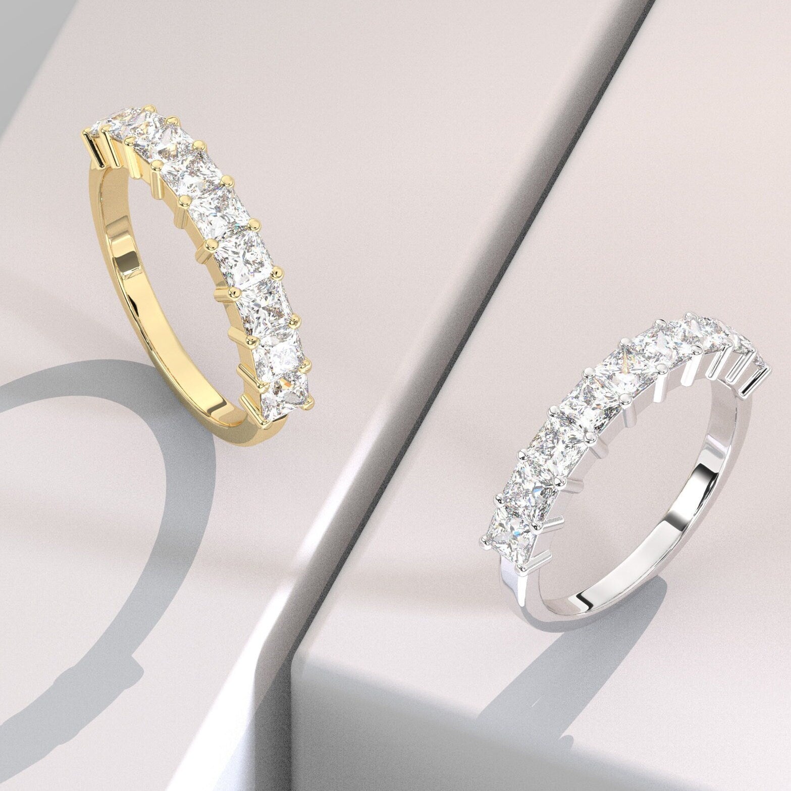 1.35 CT Princess Cut Diamond Wedding Band / 9 Stone Princess Diamond Wedding Ring / Halfway Wedding Band / Anniversary Gift / Birthday Gift